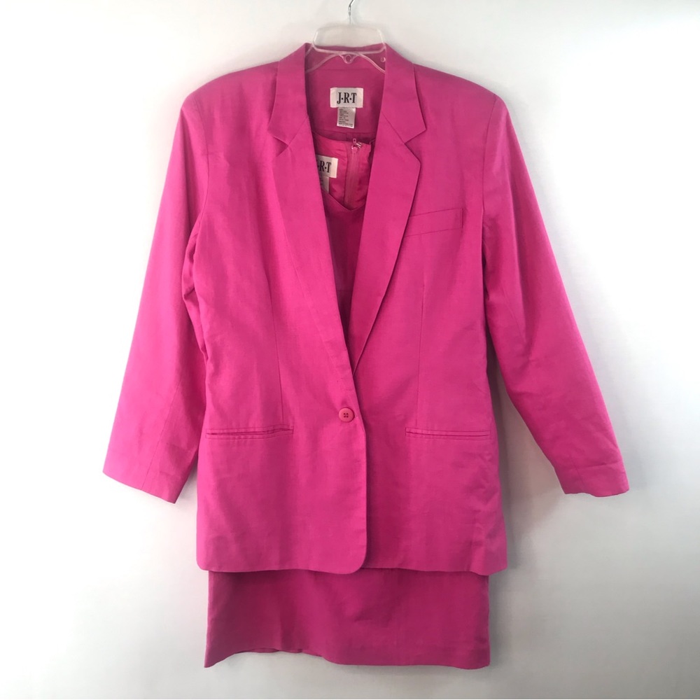 JRT Hot Pink Linen Cotton Blend Two Piece Mini Suit Dress Size 10